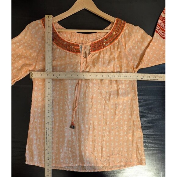Irving & Fine Lucky Brand Beaded Orange Floral Silk Blouse Women's Small - Picture 2 of 9